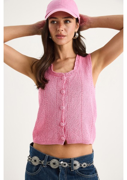 Kadın Kare Yaka Düğmeli Triko Yelek Ty fırsatları