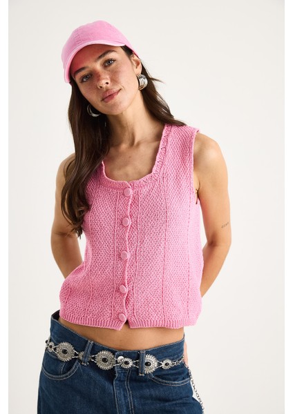 Kadın Kare Yaka Düğmeli Triko Yelek Ty indirimleri