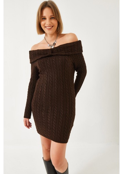 Kadın Degaje Yaka Saç Örgü Elbise