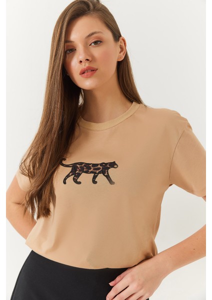 Kadın Leopar Baskılı Tshirt
