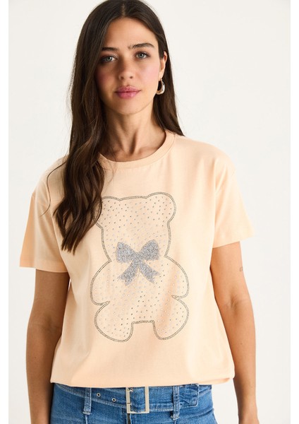 Kadın Teddy Kurdele Detaylı Taşlı T-Shirt fiyatları