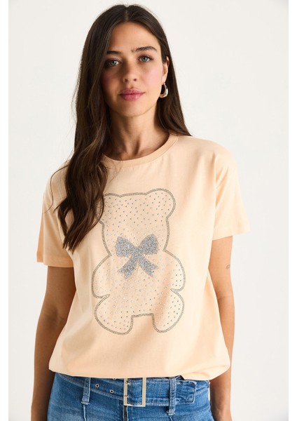 Kadın Teddy Kurdele Detaylı Taşlı T-Shirt modelleri