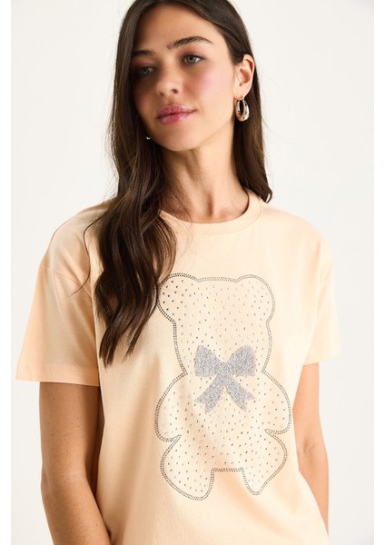 Kadın Teddy Kurdele Detaylı Taşlı T-Shirt indirimleri