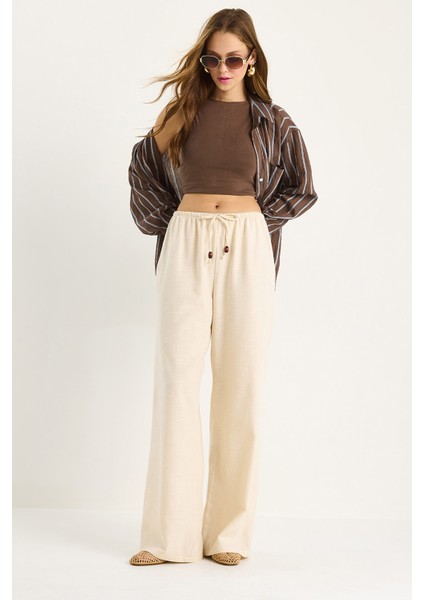 Kadın Bel Bağlamalı Ince Keten Yazlık Bol Pantolon fiyatları