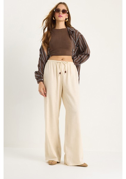 Kadın Bel Bağlamalı Ince Keten Yazlık Bol Pantolon modelleri