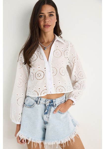 Kadın Yazlık Kısa Brode Gömlek