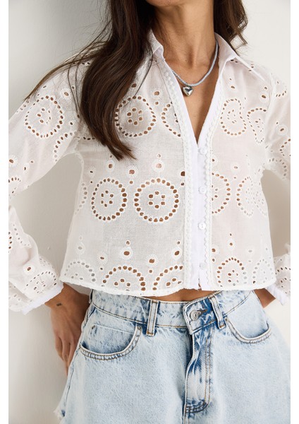 Kadın Yazlık Kısa Brode Gömlek