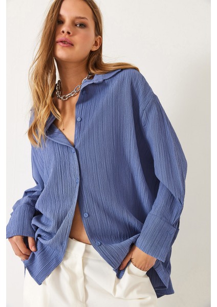 Kadın Düşük Omuz Oversize Basic Bürümcük Gömlek fiyatları