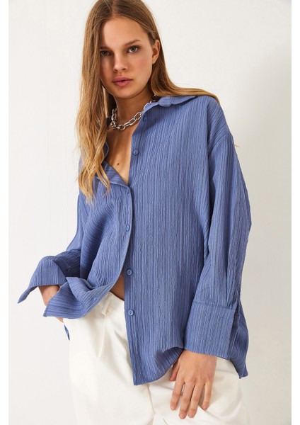 Kadın Düşük Omuz Oversize Basic Bürümcük Gömlek modelleri