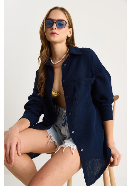 Kadın Oversize Basic Müslin Gömlek fiyatları