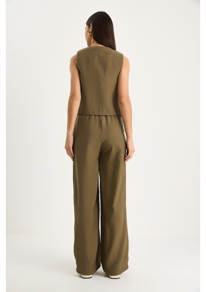 Kadın Bağlamalı Yelek Yüksek Bel Bol Pantolonlu Modal Alt-Üst Takım fiyatları