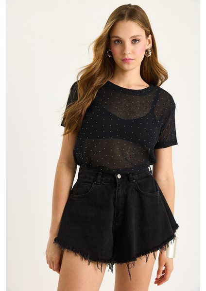 Kadın Bisiklet Yaka Desenli Dijital Baskılı Regular Yazlık Örme T-Shirt fiyatları