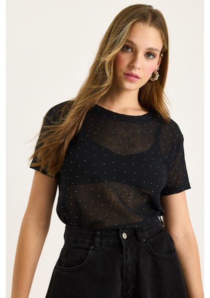 Kadın Bisiklet Yaka Desenli Dijital Baskılı Regular Yazlık Örme T-Shirt fırsatları