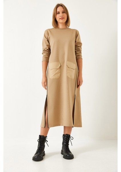 Kadın Yanları Fermuarlı Çift Cepli Uzun Elbise fiyatları