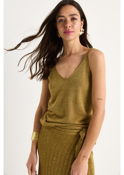 Kadın Kendinden Simli Ajurlu Belden Bağlamalı Anvelop Etek Askılı Bluz Takım indirimleri