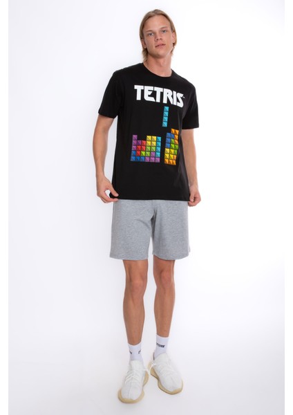 Orijinal Lisanslı Tetris Desenli Erkek T-Shirt Şort Takım - TETRS-55219