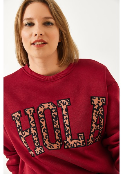 Kadın Leopar Nakışlı Üç Iplik Şardonlu Sweatshirt fiyatları