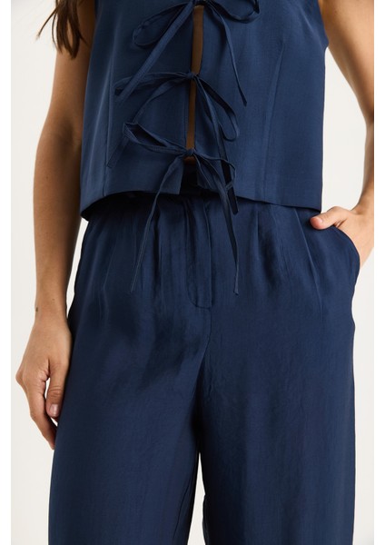 Kadın Bağlamalı Yelek Yüksek Bel Bol Pantolonlu Modal Alt-Üst Takım indirimleri