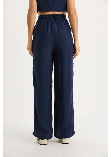 Kadın Bağlamalı Yelek Yüksek Bel Bol Pantolonlu Modal Alt-Üst Takım