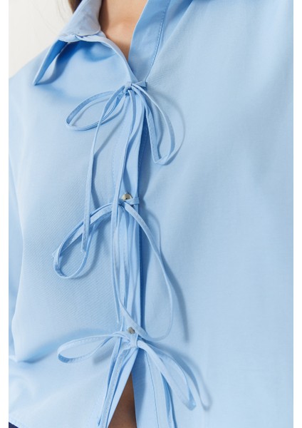 Ön ve Kol Bağlama Detaylı Crop Gömlek modelleri