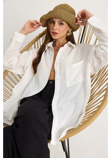 Kadın Oversize Basic Müslin Gömlek fiyatları