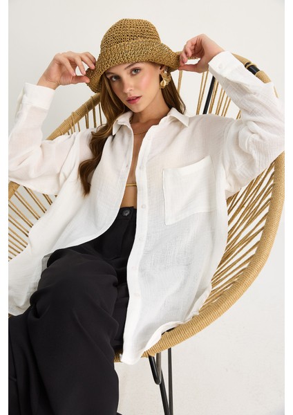 Kadın Oversize Basic Müslin Gömlek modelleri