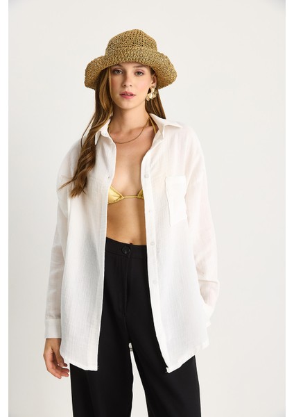 Kadın Oversize Basic Müslin Gömlek fırsatları