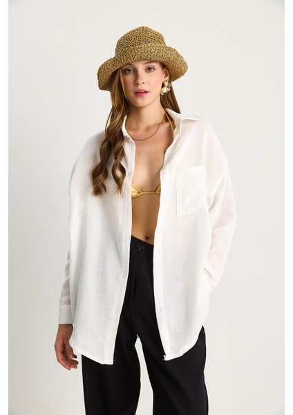 Kadın Oversize Basic Müslin Gömlek indirimleri