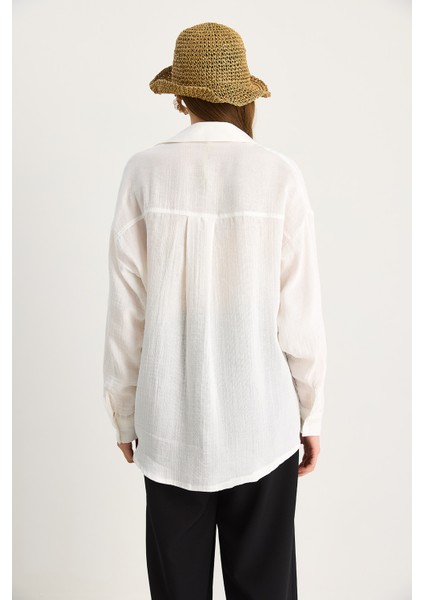 Kadın Oversize Basic Müslin Gömlek
