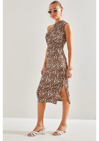 Kadın Omuz Dekolteli Desenli Elbise