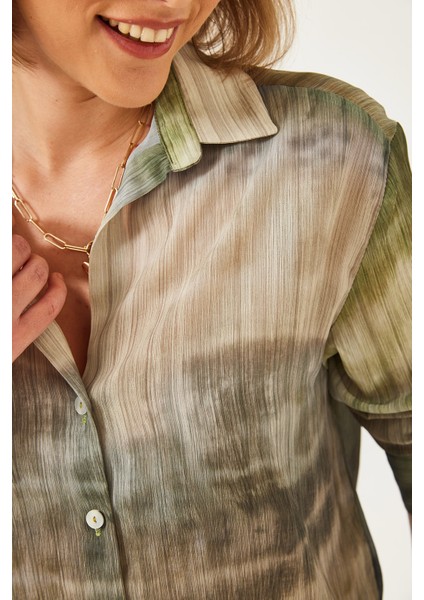 Kadın Renk Geçişli Şifon Kumaş Regular Normal Kalıp Dokuma Gömlek fiyatları