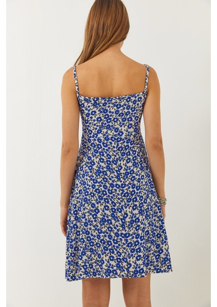 Kadın Ince Askılı Büzgü Detaylı Çiçek Desenli Mini Elbise indirimleri