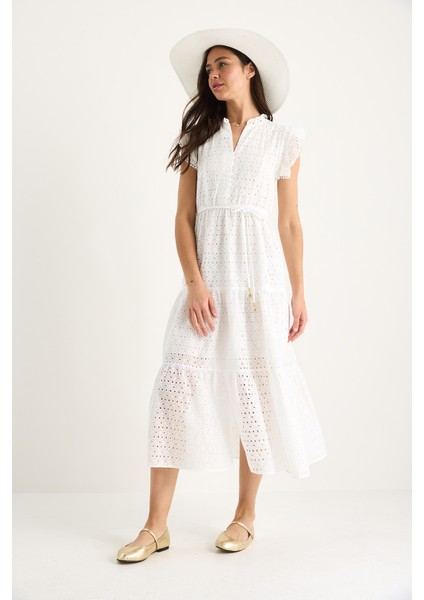 Kadın V Yaka Kol Detaylı Astarlı Midi Boy Fisto Elbise fırsatları