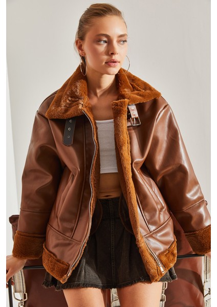 Kadın Deri Peluşlu Mont