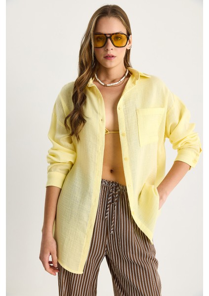 Kadın Oversize Basic Müslin Gömlek