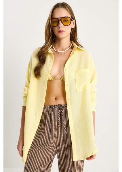 Kadın Oversize Basic Müslin Gömlek modelleri