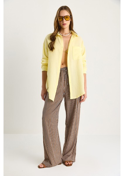Kadın Oversize Basic Müslin Gömlek