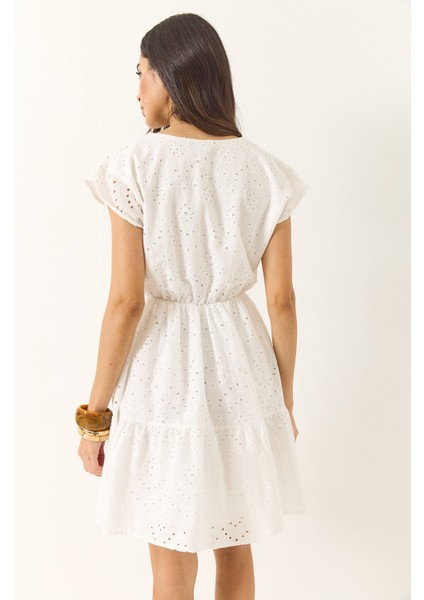 Kadın V Yaka Beli Lastikli Astarlı Mini Fisto Elbise fırsatları