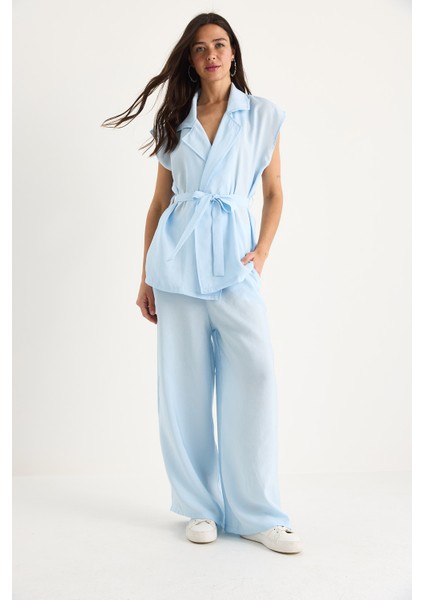 Kadın Kuşaklı Yelek Cep Detaylı Palazzo Pantolonlu Modal Takım fiyatları