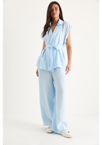 Kadın Kuşaklı Yelek Cep Detaylı Palazzo Pantolonlu Modal Takım fırsatları