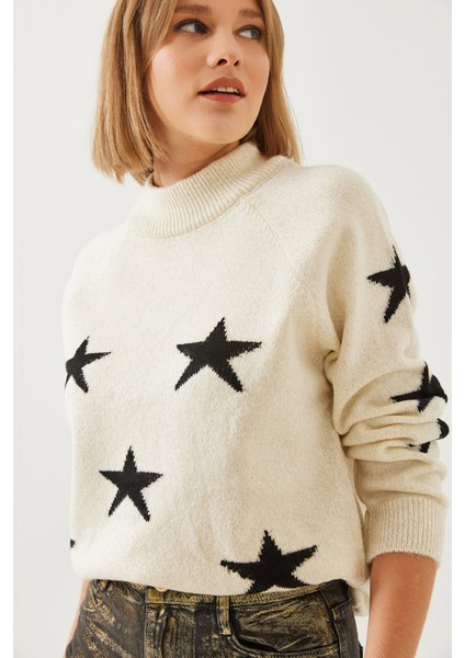 Kadın Yıldız Desenli Simli Triko Kazak