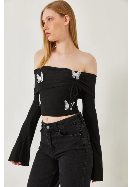Kadın Madonna Yaka Kelebek Detaylı Bluz