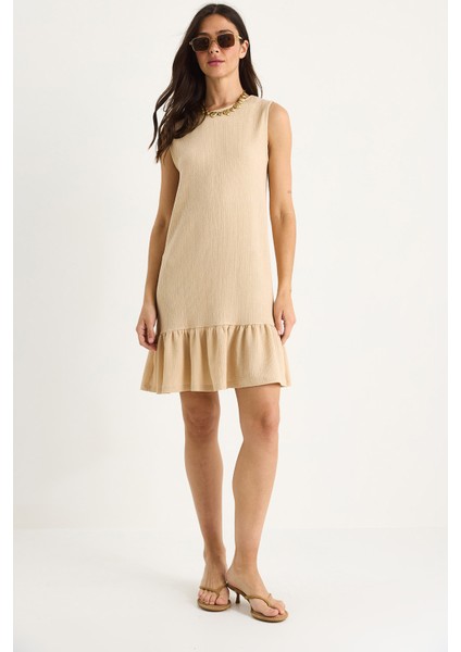 Kadın Kalın Askılı Rahat Kesim Volanlı Bürümcük Elbise