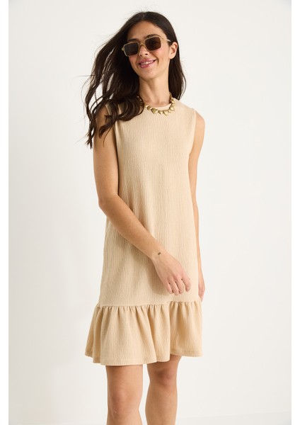 Kadın Kalın Askılı Rahat Kesim Volanlı Bürümcük Elbise modelleri