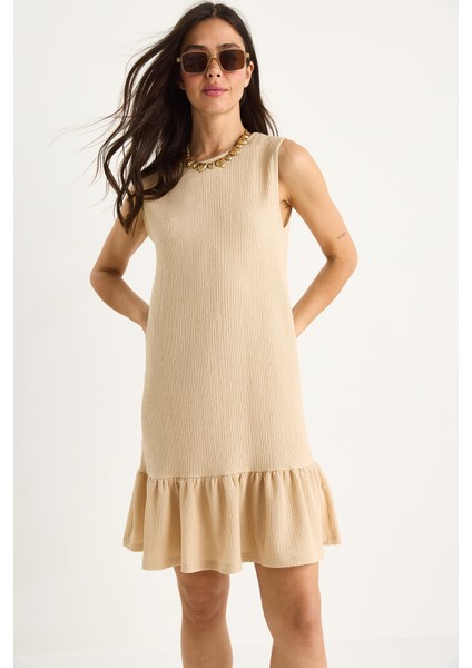 Kadın Kalın Askılı Rahat Kesim Volanlı Bürümcük Elbise fırsatları