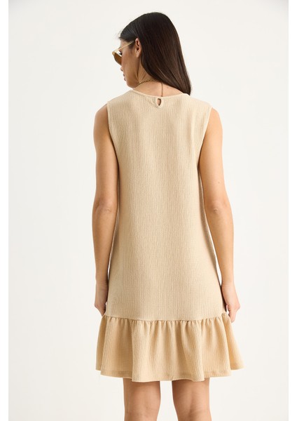 Kadın Kalın Askılı Rahat Kesim Volanlı Bürümcük Elbise