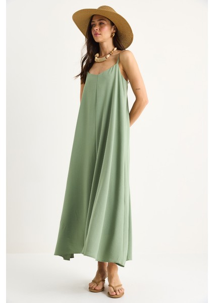 Kadın Ip Askılı Astarlı Dökümlü Rahat Yazlık Elbise