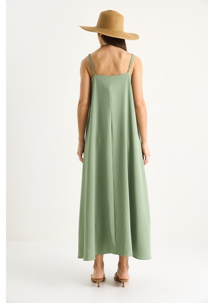 Kadın Ip Askılı Astarlı Dökümlü Rahat Yazlık Elbise modelleri