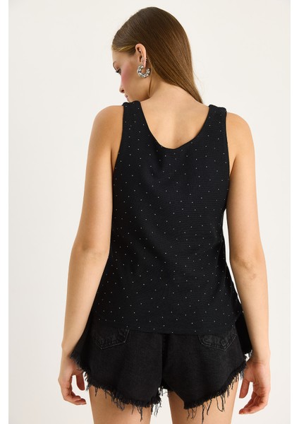 Kadın Desenli Kalın Askılı Dijital Baskılı Regular Yazlık Örme Bluz