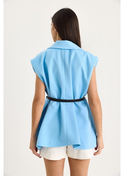 Kadın Cep Detaylı Kemerli Vatkalı Oversize Astarlı Blazer Yelek modelleri